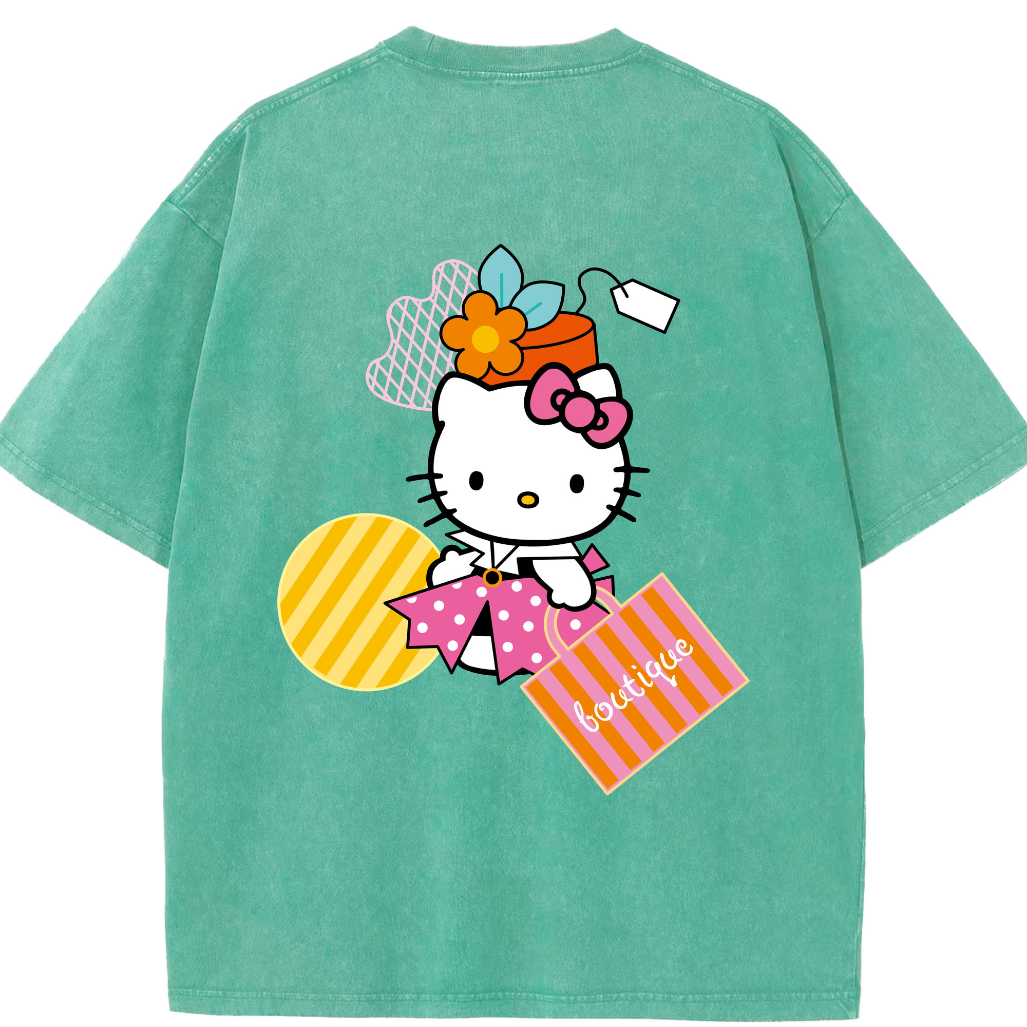 （画像用） Hello Kitty ハローキティ 綿100% ヴィンテージ風 半袖Tシャツ（背面プリント）